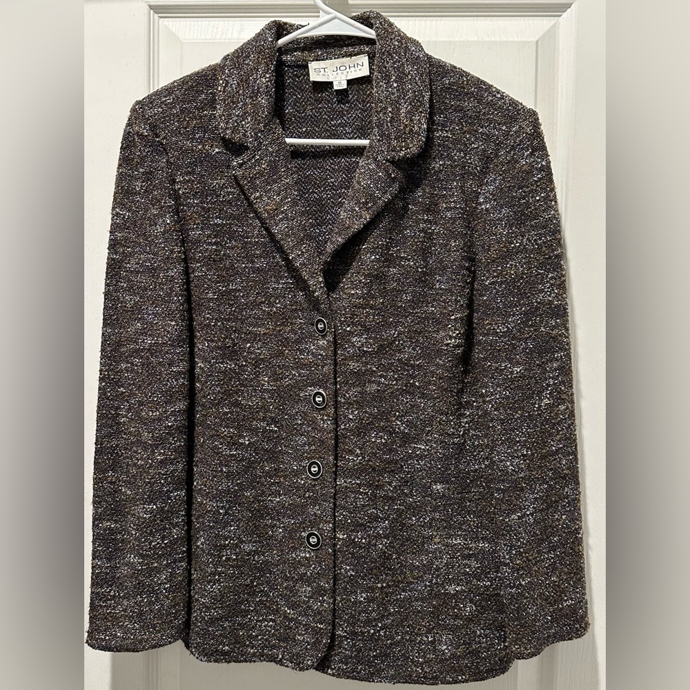 St. John Collection Tweed Boucle Knit 4-Button Blazer